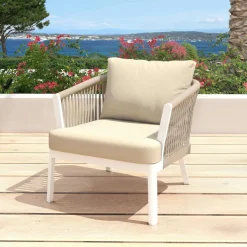 MOBELLIA Salon de jardin en aluminium 2 places 3 pcs Amalfi Blanc et beige Blanc - Beige Outlet