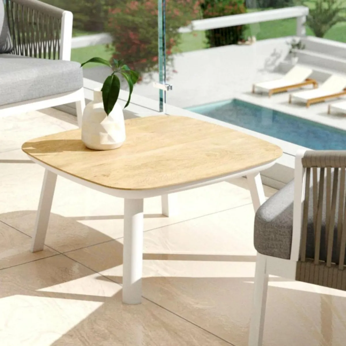 MOBELLIA Salon de jardin en aluminium 2 places 3 pcs Amalfi Blanc et beige Blanc - Beige Outlet