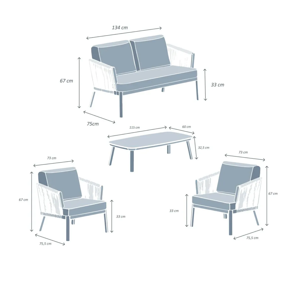MOBELLIA Salon de jardin en aluminium 4 places 4 pcs Amalfi Blanc et beige Blanc - Beige Hot