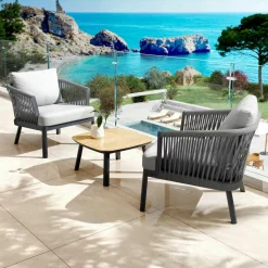 MOBELLIA Salon de jardin en aluminium 2 places 3 pcs Amalfi Gris anthracite et gris clair Anthracite - Gris Clair Clearance