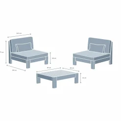 MOBELLIA Salon de jardin en bois d'acacia 2 places 3 pcs Borneo Gris Anthracite Best