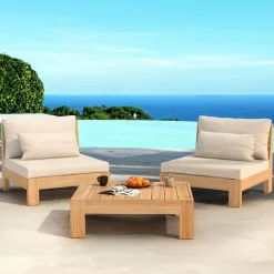 MOBELLIA Salon de jardin en bois d'acacia 2 places 3 pcs Borneo Sable