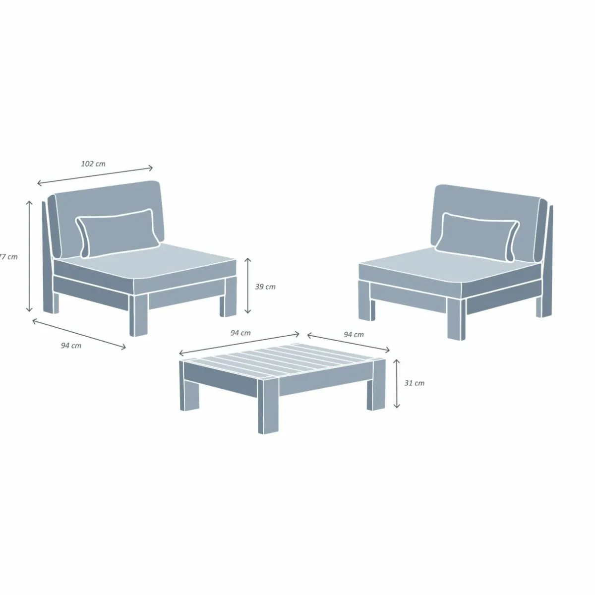 MOBELLIA Salon de jardin en bois d'acacia 2 places 3 pcs Borneo Sable