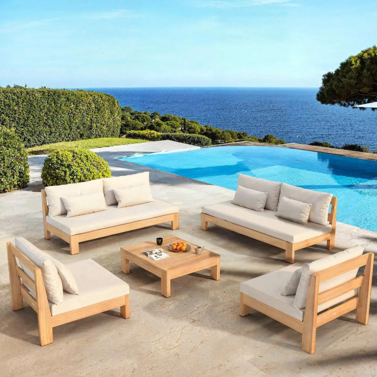 MOBELLIA Salon de jardin en bois d'acacia 8 places 5 pcs Borneo Sable Online
