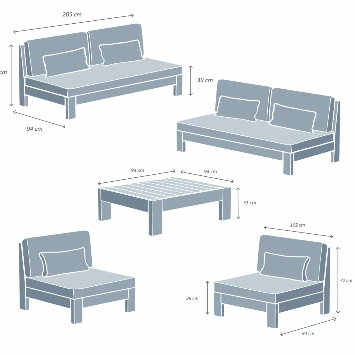 MOBELLIA Salon de jardin en bois d'acacia 8 places 5 pcs Borneo Sable Online