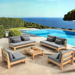 MOBELLIA Salon de jardin en bois d'acacia 8 places 5 pcs Borneo Gris Anthracite New