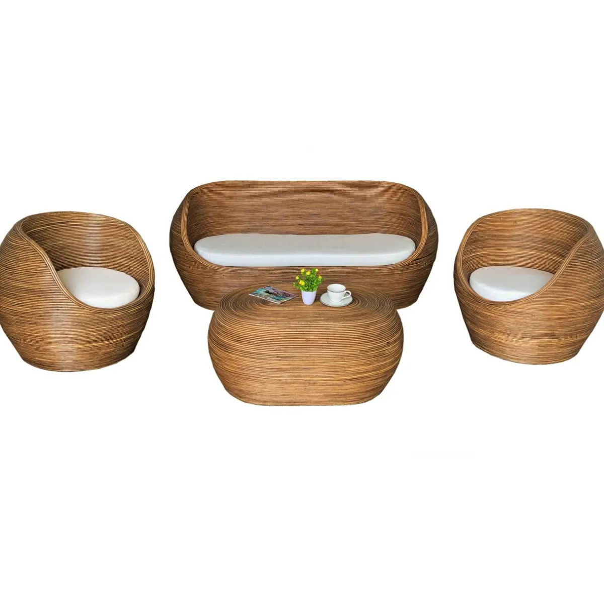 MOBELLIA Salon de jardin en rotin 5 places Trinidad beige Naturel New