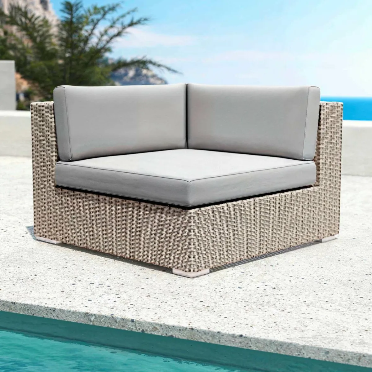 MOBELLIA Salon de jardin en résine tressée 4 places 5 pcs Palma Gris Tresse Gris - Gris Best