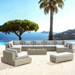 MOBELLIA Salon de jardin en résine tressée 9 places 9 pcs Palma Gris Tresse Gris - Gris New