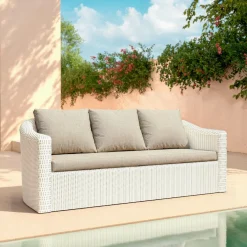 MOBELLIA Salon de jardin en résine tressée 5 places 4 pcs Calvi Blanc et taupe Tressé Blanc - Taupe Clearance