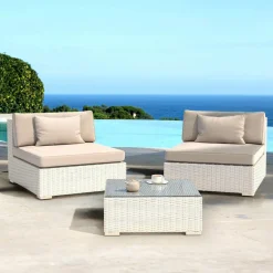 MOBELLIA Salon de jardin en résine tressée 2 places 3 pcs Palma Blanc et taupe Tressé Blanc - Taupe Discount