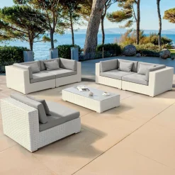 MOBELLIA Salon de jardin en résine tressée 5 places 6 pcs Palma Blanc et gris Tresse Blanc - Gris Clearance