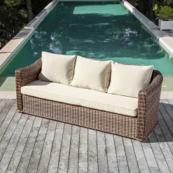 MOBELLIA Salon de jardin en résine tressée 5 places 4 pcs Calvi Sepia et beige Tressé Sepia - Beige New