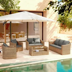 MOBELLIA Salon de jardin en résine tressée 7 places 5 pcs Calvi Sepia et gris foncé Tressé Sepia - Anthracite Best