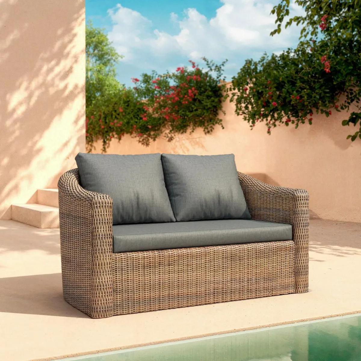 MOBELLIA Salon de jardin en résine tressée 7 places 5 pcs Calvi Sepia et gris foncé Tressé Sepia - Anthracite Best