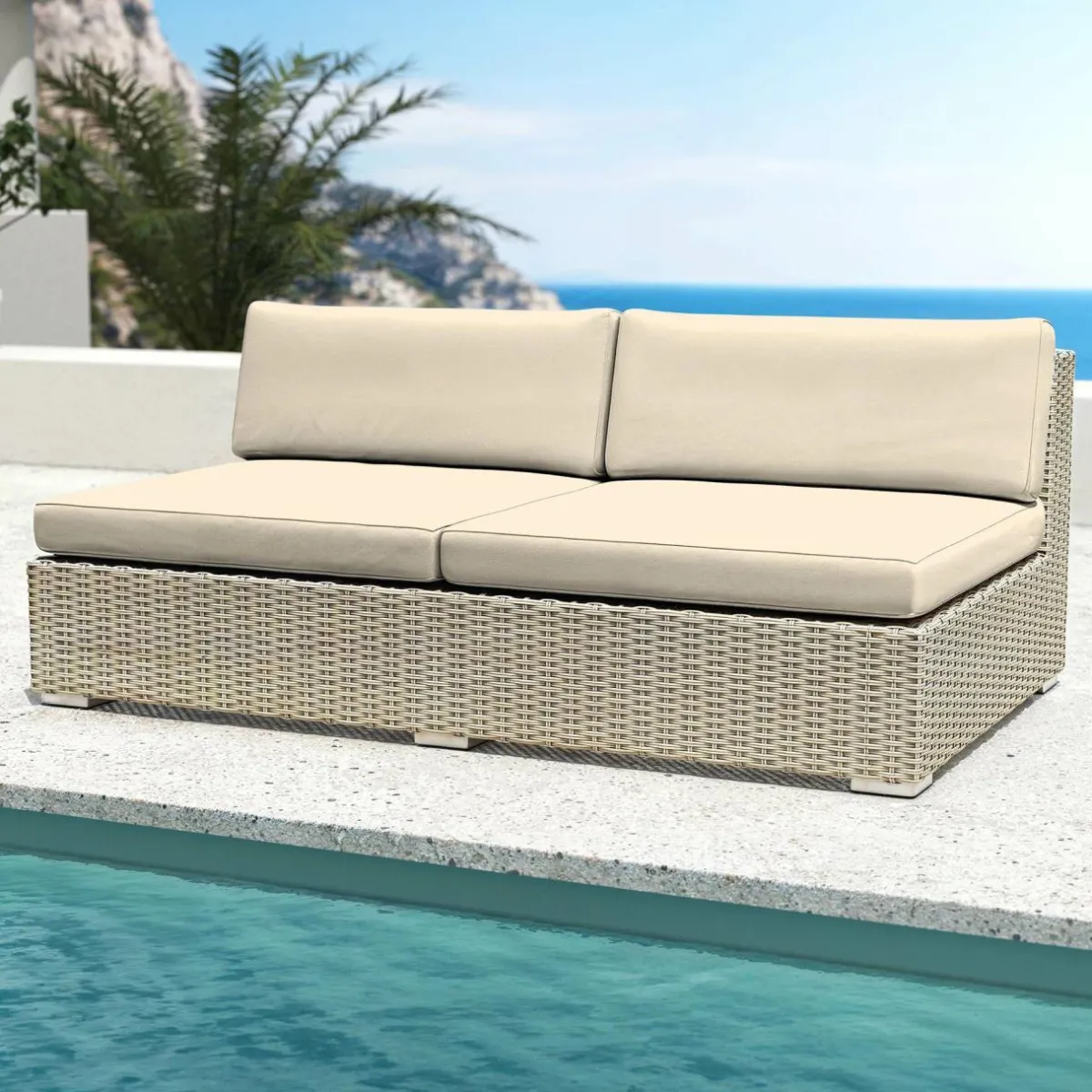 MOBELLIA Salon de jardin en résine tressée 9 places 9 pcs Palma Gris et beige Tresse Gris - Beige Discount