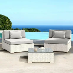 MOBELLIA Salon de jardin en résine tressée 2 places 3 pcs Palma Blanc et gris Tresse Blanc - Gris Sale