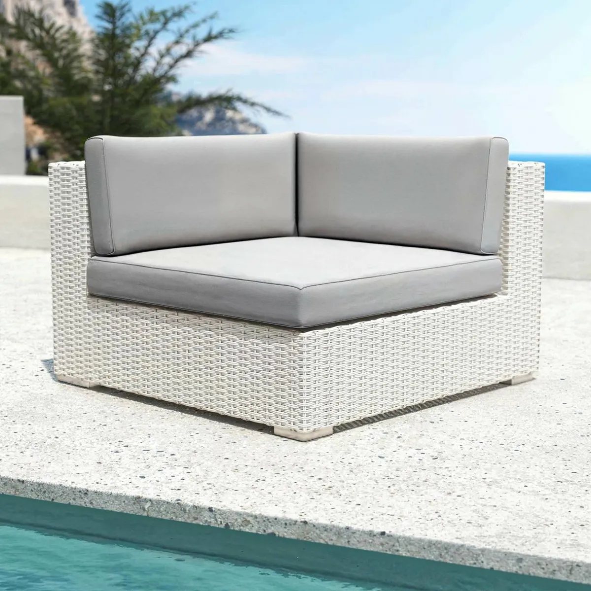 MOBELLIA Salon de jardin en résine tressée 4 places 5 pcs Palma Blanc et gris Tresse Blanc - Gris Discount