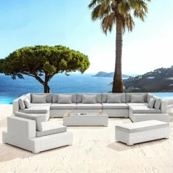 MOBELLIA Salon de jardin en résine tressée 9 places 9 pcs Palma Blanc et gris Tresse Blanc - Gris Outlet