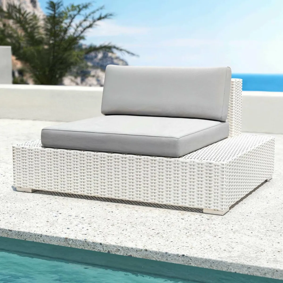 MOBELLIA Salon de jardin en résine tressée 9 places 9 pcs Palma Blanc et gris Tresse Blanc - Gris Outlet