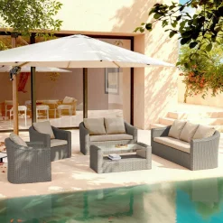 MOBELLIA Salon de jardin en résine tressée 7 places 5 pcs Calvi Gris et taupe Tressé Gris - Taupe Best