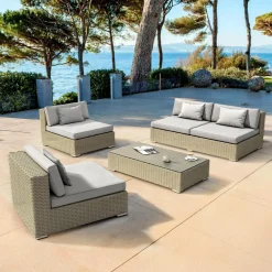 MOBELLIA Salon de jardin en résine tressée 4 places 4 pcs Palma Gris Tresse Gris - Gris New