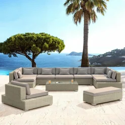 MOBELLIA Salon de jardin en résine tressée 9 places 9 pcs Palma Gris et taupe Tressé Gris - Taupe Hot