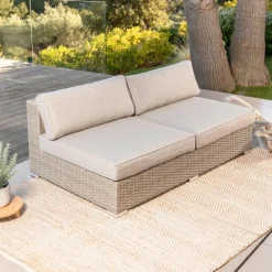 MOBELLIA Salon de jardin en résine tressée 9 places 9 pcs Palma Gris et taupe Tressé Gris - Taupe Hot