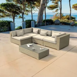 MOBELLIA Salon de jardin en résine tressée 4 places 5 pcs Palma Gris et beige Tresse Gris - Beige Clearance
