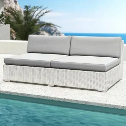 MOBELLIA Salon de jardin en résine tressée 4 places 4 pcs Palma Blanc et gris Tresse Blanc - Gris Outlet