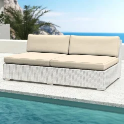 MOBELLIA Salon de jardin en résine tressée 4 places 4 pcs Palma Blanc et beige Tresse Blanc - Beige Sale