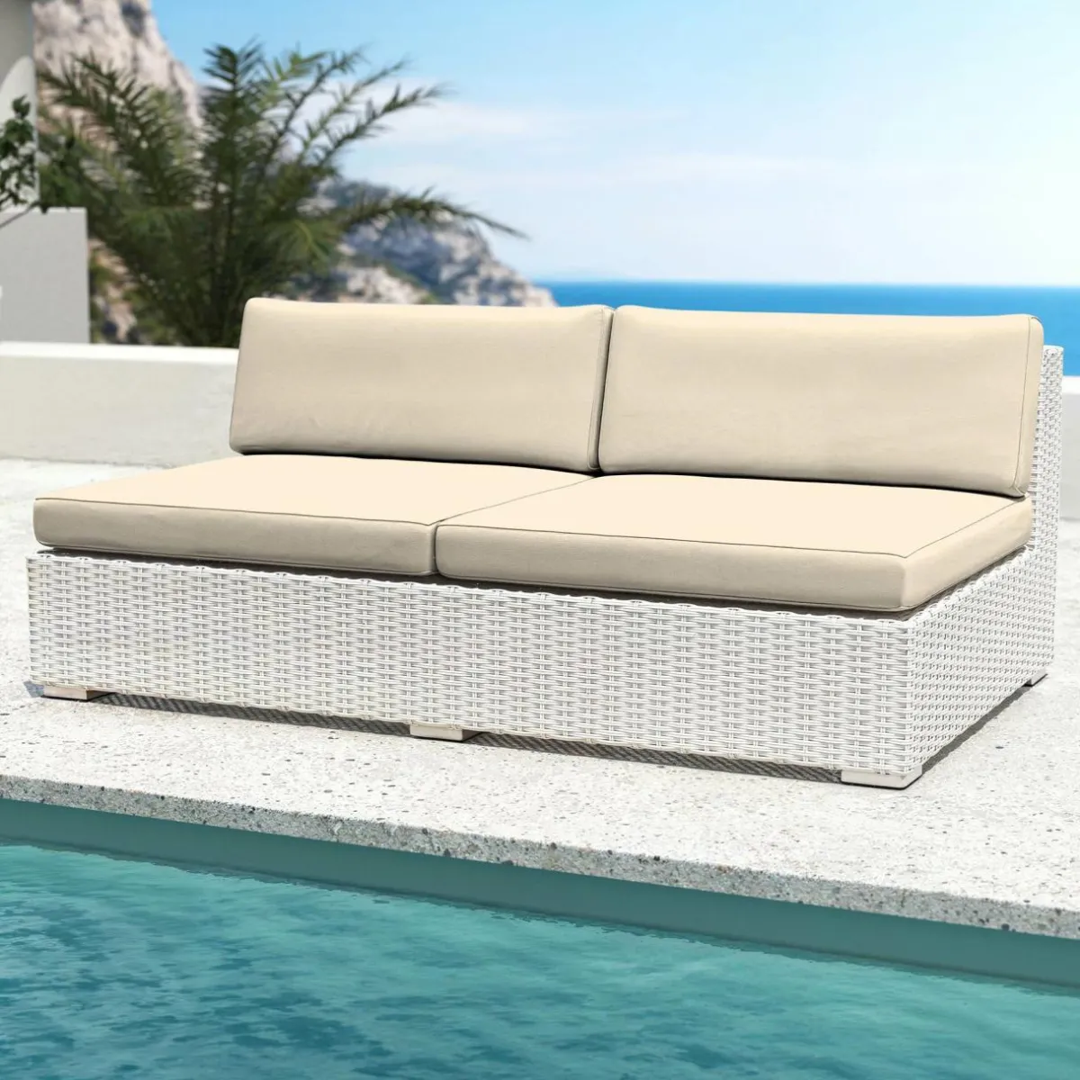 MOBELLIA Salon de jardin en résine tressée 4 places 4 pcs Palma Blanc et beige Tresse Blanc - Beige Sale
