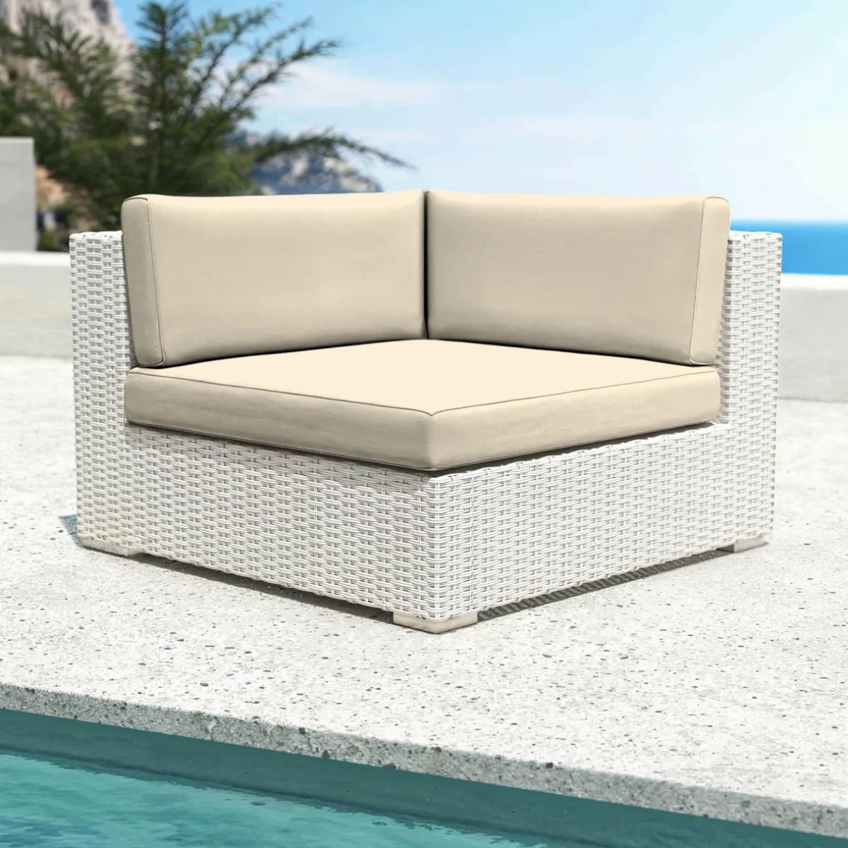 MOBELLIA Salon de jardin en résine tressée 5 places 6 pcs Palma Blanc et beige Tresse Blanc - Beige Online