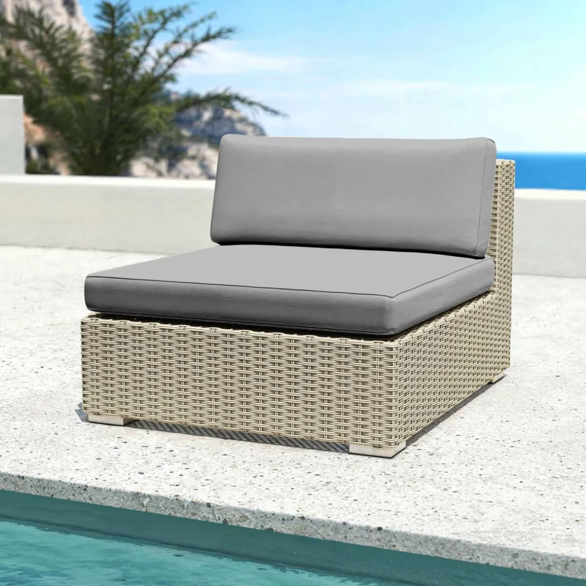 MOBELLIA Salon de jardin en résine tressée 2 places 3 pcs Palma Gris et anthracite Tressé Gris - Anthracite Hot
