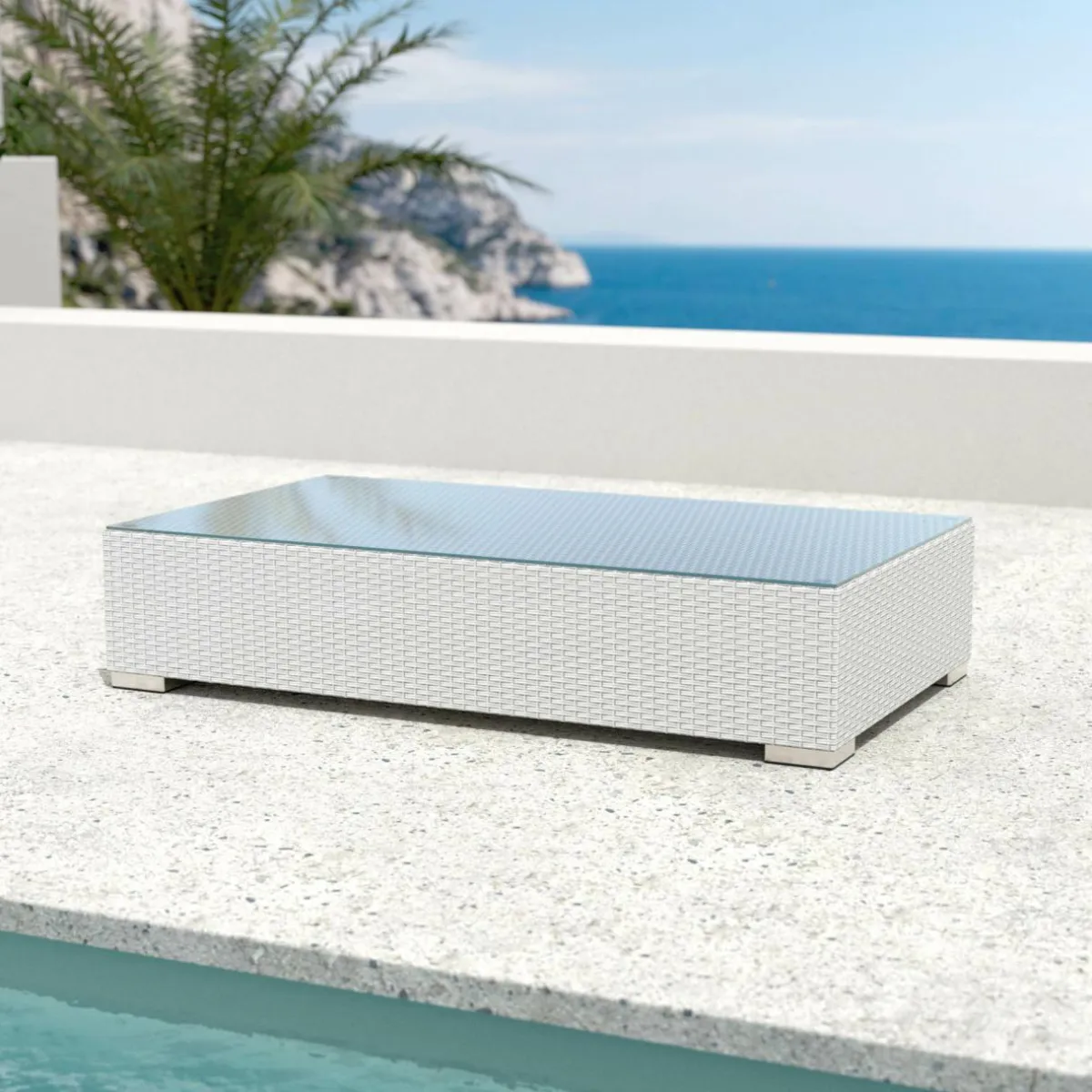 MOBELLIA Salon de jardin en résine tressée 4 places 5 pcs Palma Blanc et taupe Tressé Blanc - Taupe Best