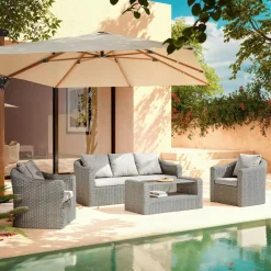 MOBELLIA Salon de jardin en résine tressée 5 places 4 pcs Calvi Gris et gris clair Tressé Gris - Gris clair