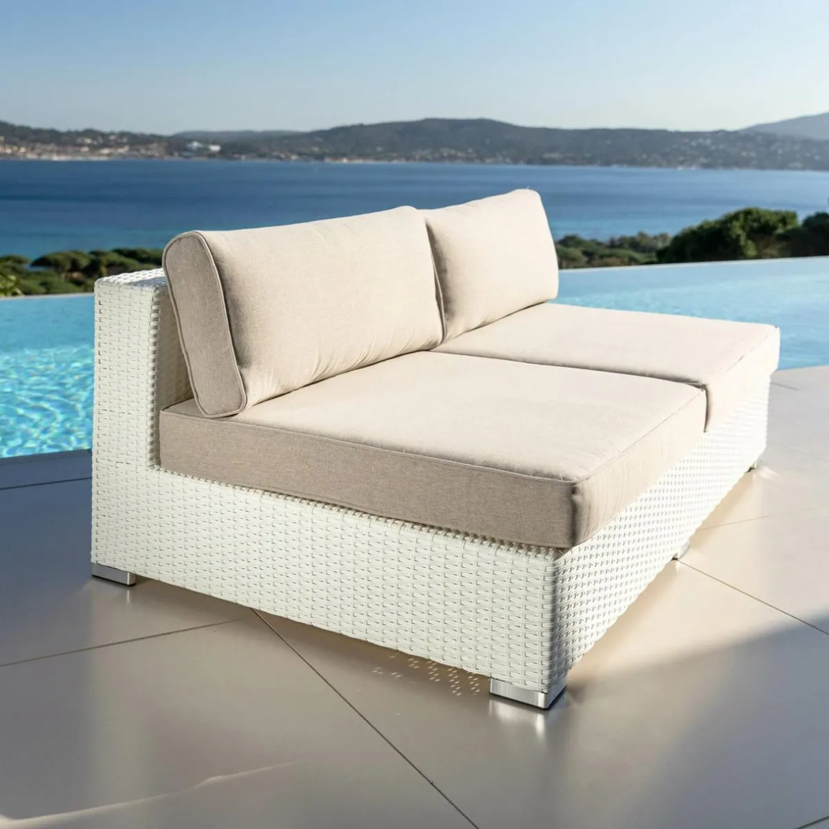 MOBELLIA Salon de jardin en résine tressée 9 places 9 pcs Palma Blanc et taupe Tressé Blanc - Taupe New