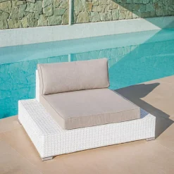 MOBELLIA Salon de jardin en résine tressée 9 places 9 pcs Palma Blanc et taupe Tressé Blanc - Taupe New