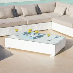 MOBELLIA Salon de jardin en résine tressée 9 places 9 pcs Palma Blanc et taupe Tressé Blanc - Taupe New