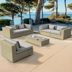 MOBELLIA Salon de jardin en résine tressée 5 places 6 pcs Palma Gris Tresse Gris - Gris