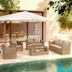 MOBELLIA Salon de jardin en résine tressée 7 places 5 pcs Calvi Sepia et taupe Tressé Sepia - Taupe Outlet