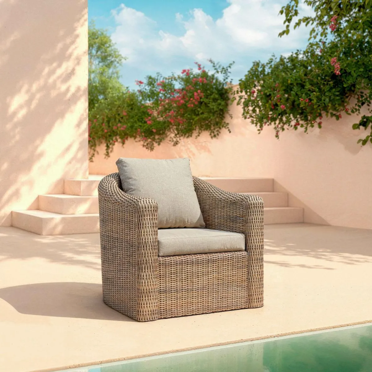 MOBELLIA Salon de jardin en résine tressée 7 places 5 pcs Calvi Sepia et taupe Tressé Sepia - Taupe Outlet