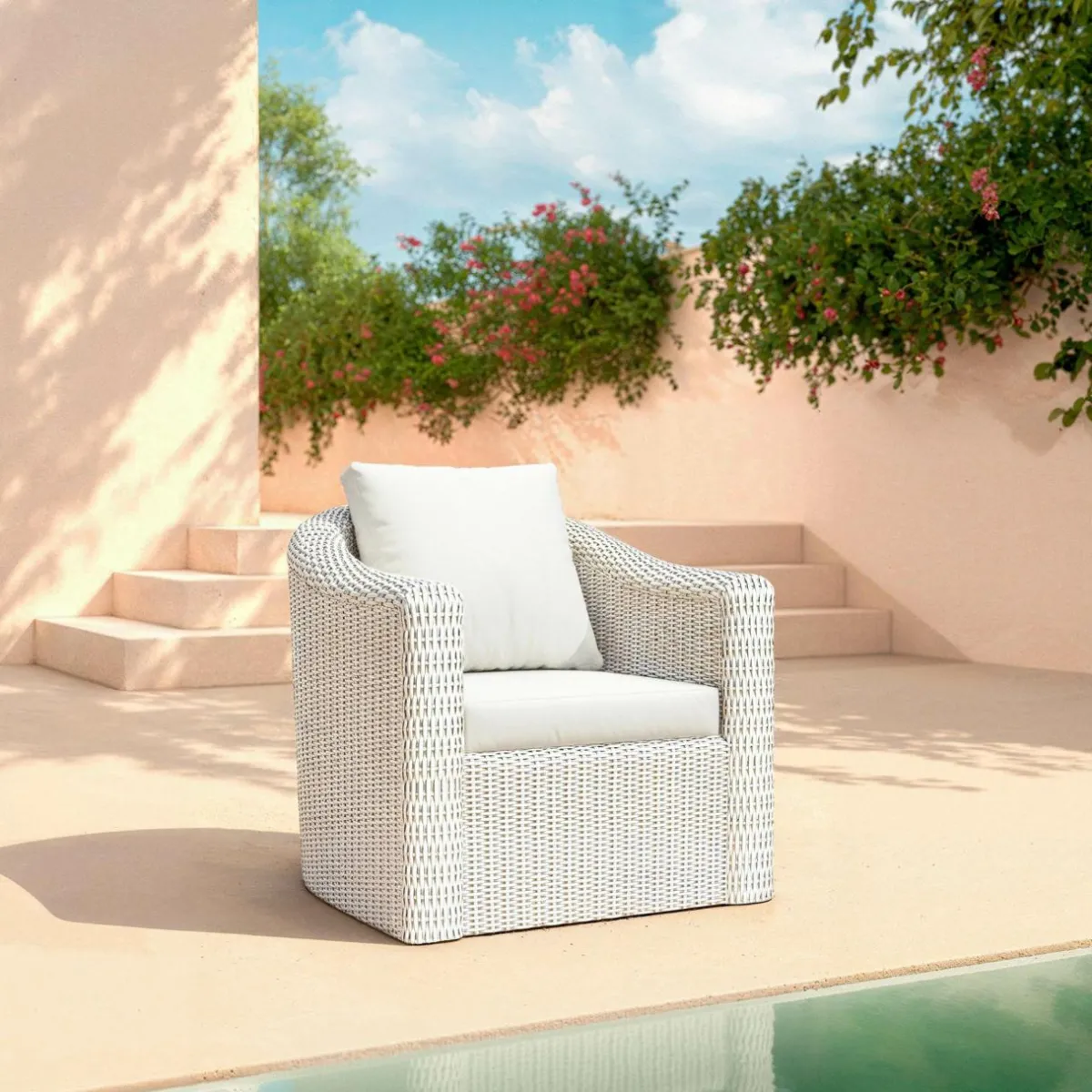 MOBELLIA Salon de jardin en résine tressée 5 places 4 pcs Calvi Blanc Tressé Blanc - Blanc Clearance