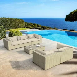 MOBELLIA Salon de jardin en résine tressée 5 places 6 pcs Palma Gris et beige Tresse Gris - Beige Discount