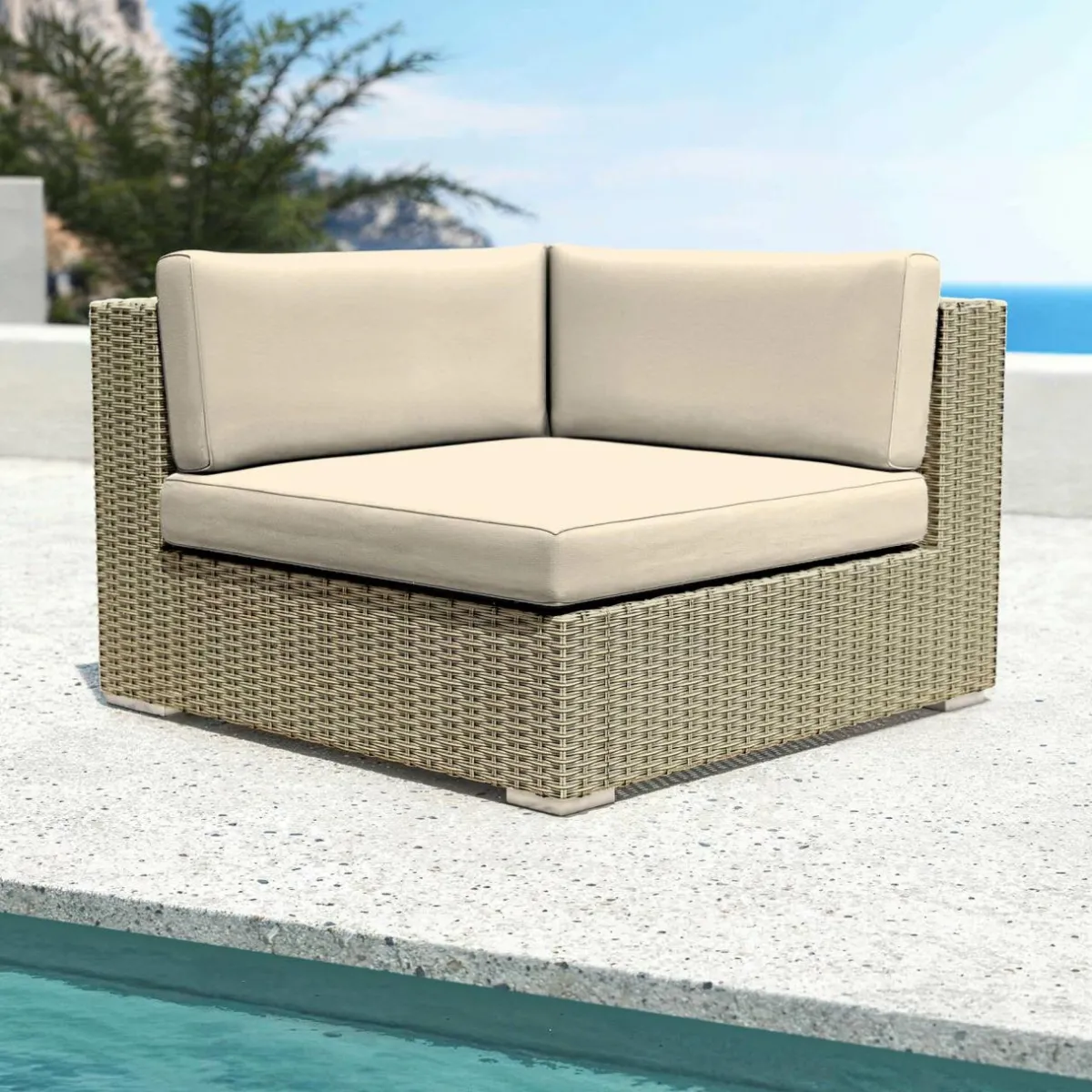 MOBELLIA Salon de jardin en résine tressée 5 places 6 pcs Palma Gris et beige Tresse Gris - Beige Discount