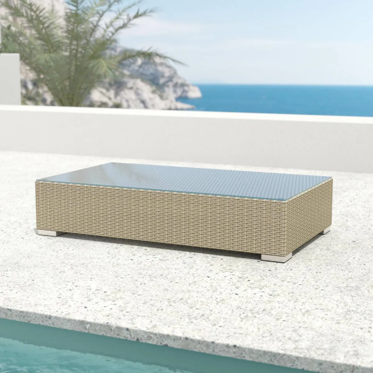MOBELLIA Salon de jardin en résine tressée 5 places 6 pcs Palma Gris et beige Tresse Gris - Beige Discount