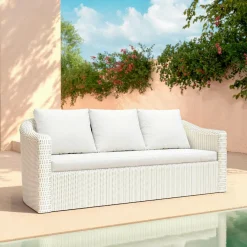 MOBELLIA Salon de jardin en résine tressée 7 places 5 pcs Calvi Blanc Tressé Blanc - Blanc New