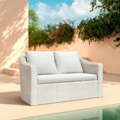MOBELLIA Salon de jardin en résine tressée 7 places 5 pcs Calvi Blanc Tressé Blanc - Blanc New