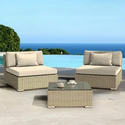 MOBELLIA Salon de jardin en résine tressée 2 places 3 pcs Palma Gris et beige Tresse Gris - Beige Hot
