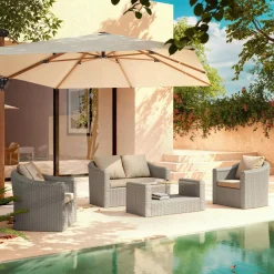 MOBELLIA Salon de jardin en résine tressée 4 places 4 pcs Calvi Gris et taupe Tressé Gris - Taupe Discount